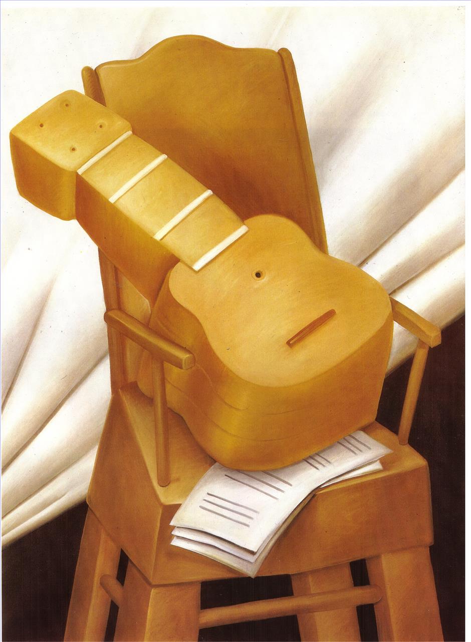 Gitarre und Stuhl Fernando Botero Ölgemälde